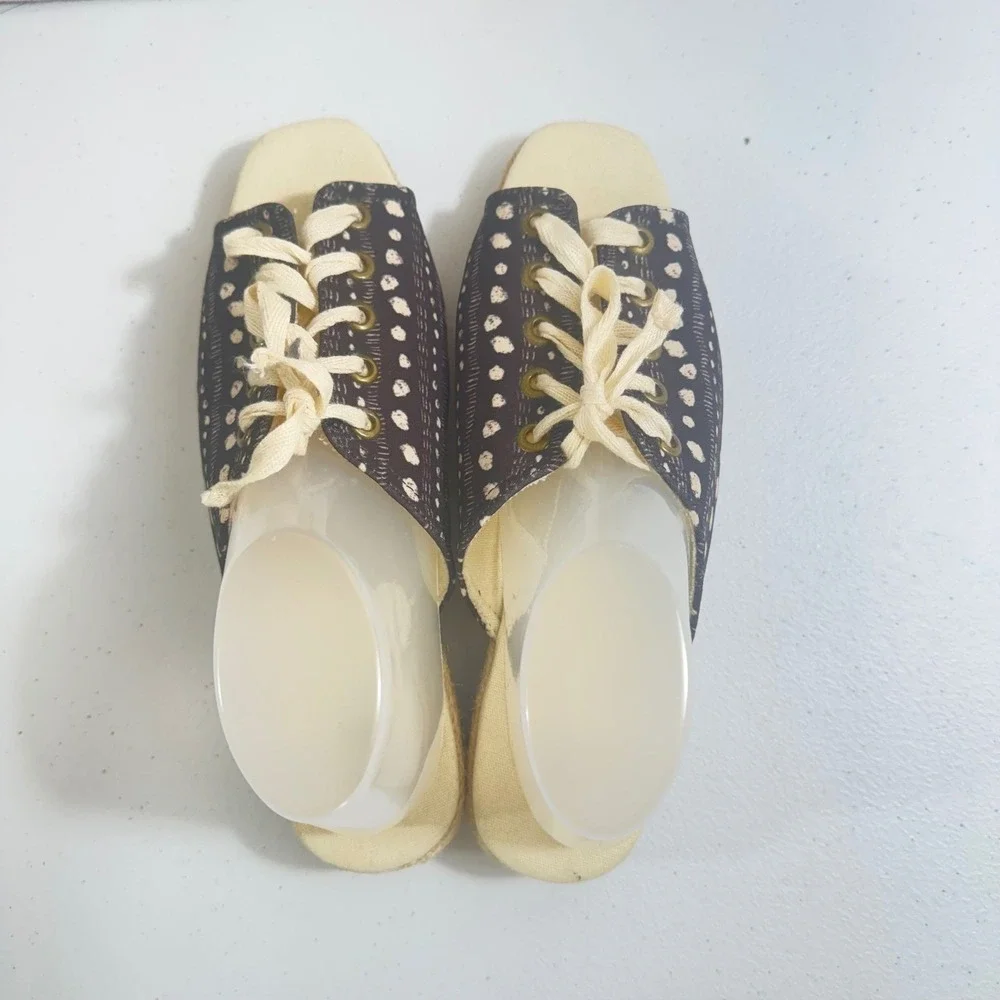 Urban Outfitters Block Print Lace Up Espadrille Sandals Mules Flats Shoes size 6